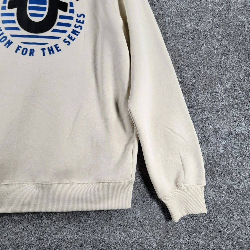 NWT True Religion Zip-Up Hoodie Mens XL Winter White Fleece Classic Logo Graphic